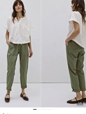 Pact Cotton Roll Up Pants M tapered pull on green military slouchy baggy relaxed